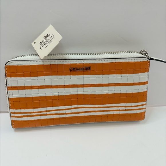 Coach BLEECKER EMBOSSED WOVEN LEATHER ACCORDION WALLET (F51620) Mandarin/white - Picture 1 of 11